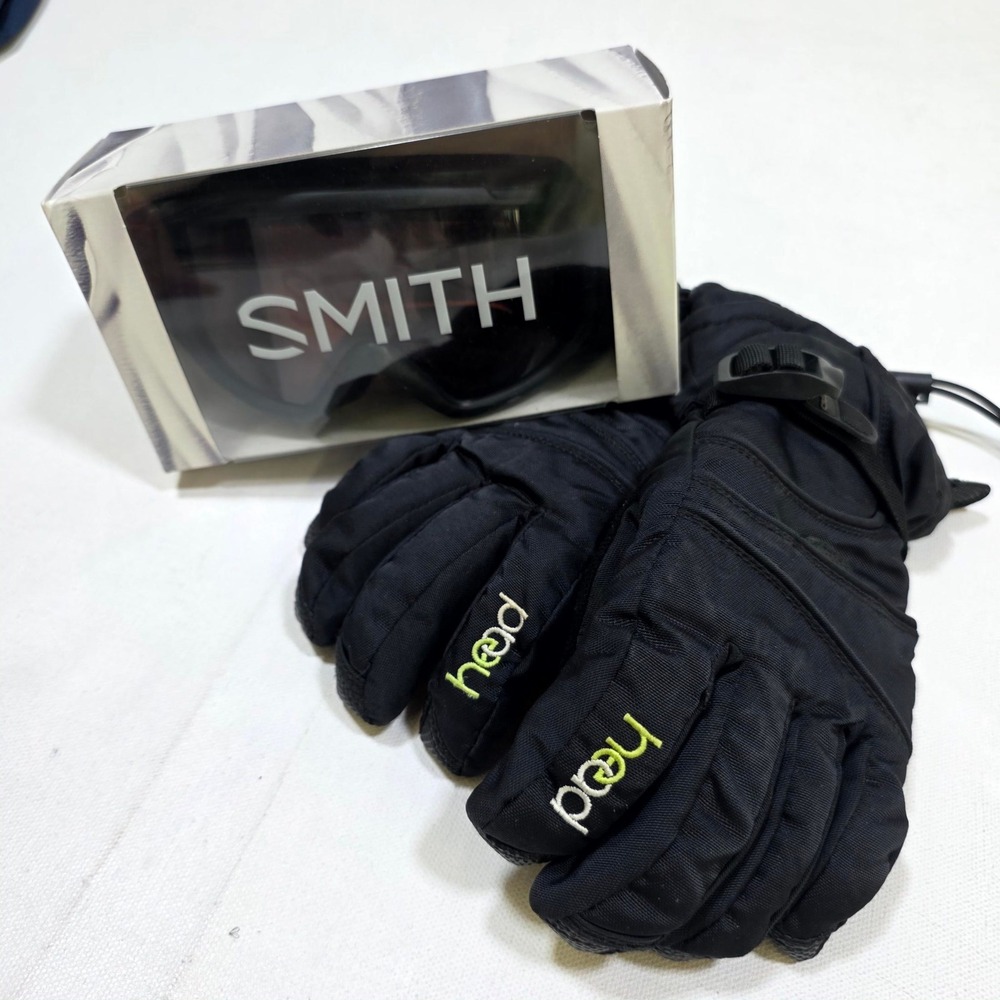 Smith Head Goggles & Gloves Youth Medium Black Ski Snowboard Winter Gear Set